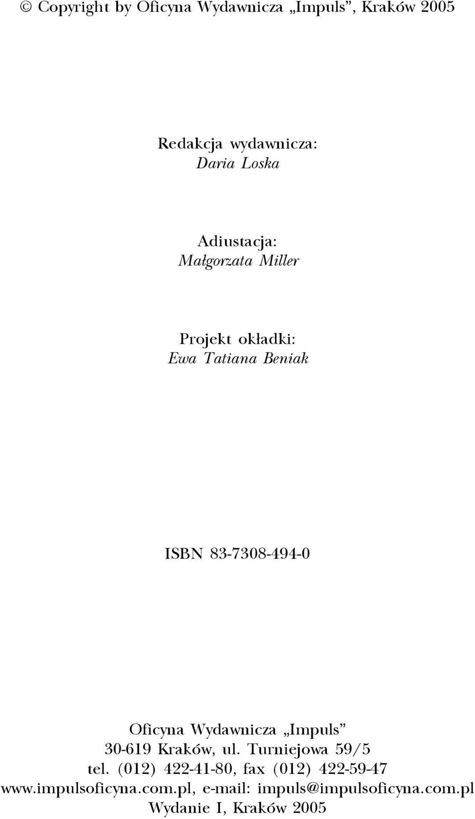 Oficyna Wydawnicza Impuls 30-619 Kraków, ul. Turniejowa 59/5 tel.