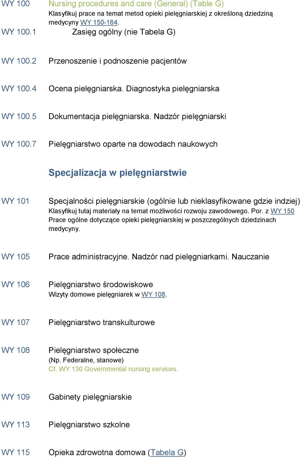 7 Pielęgniarstwo oparte na dowodach naukowych Specjalizacja w pielęgniarstwie WY 101 Specjalności pielęgniarskie (ogólnie lub nieklasyfikowane gdzie indziej) Klasyfikuj tutaj materiały na temat