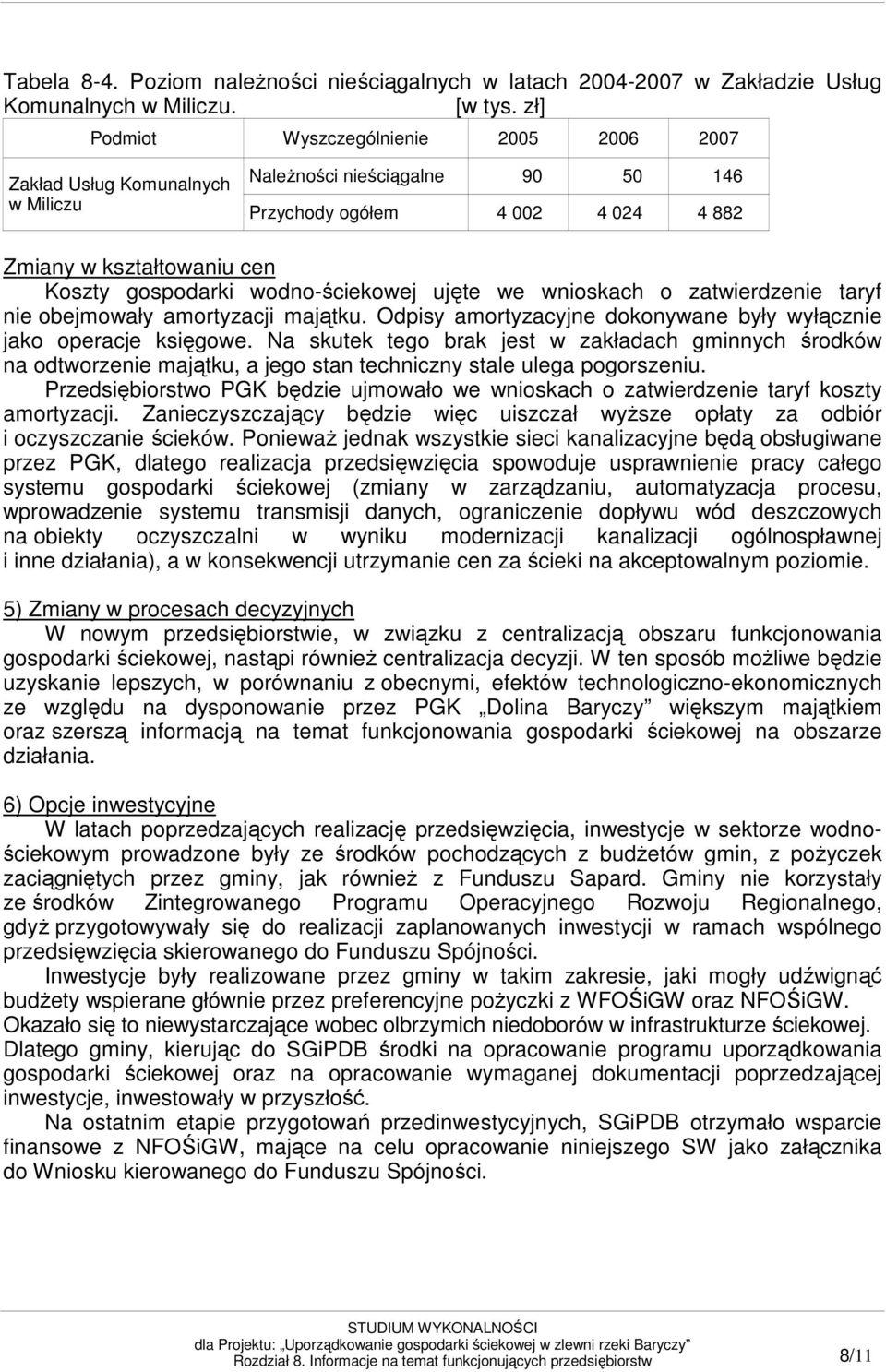 wodno-ściekowej ujęte we wnioskach o zatwierdzenie taryf nie obejmowały amortyzacji majątku. Odpisy amortyzacyjne dokonywane były wyłącznie jako operacje księgowe.
