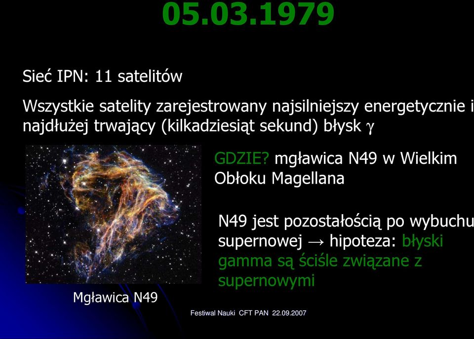 energetycznie i najdłuŝej trwający (kilkadziesiąt sekund) błysk γ GDZIE?