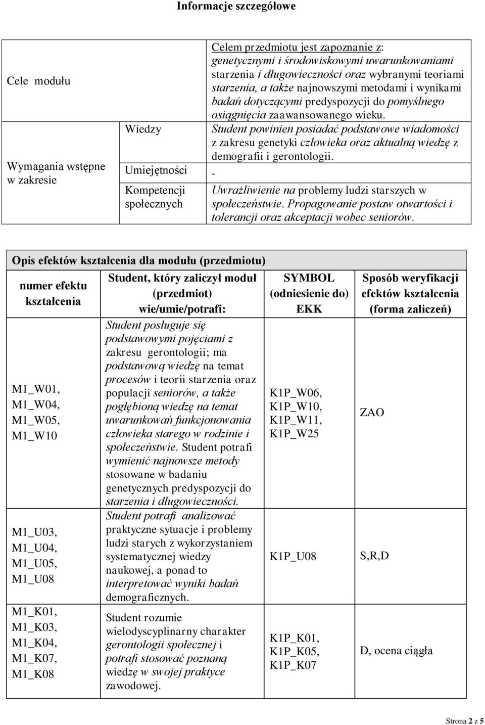 Wiedzy Student powinien posiadać podstawowe wiadomości z zakresu genetyki człowieka oraz aktualną wiedzę z demografii i gerontologii.