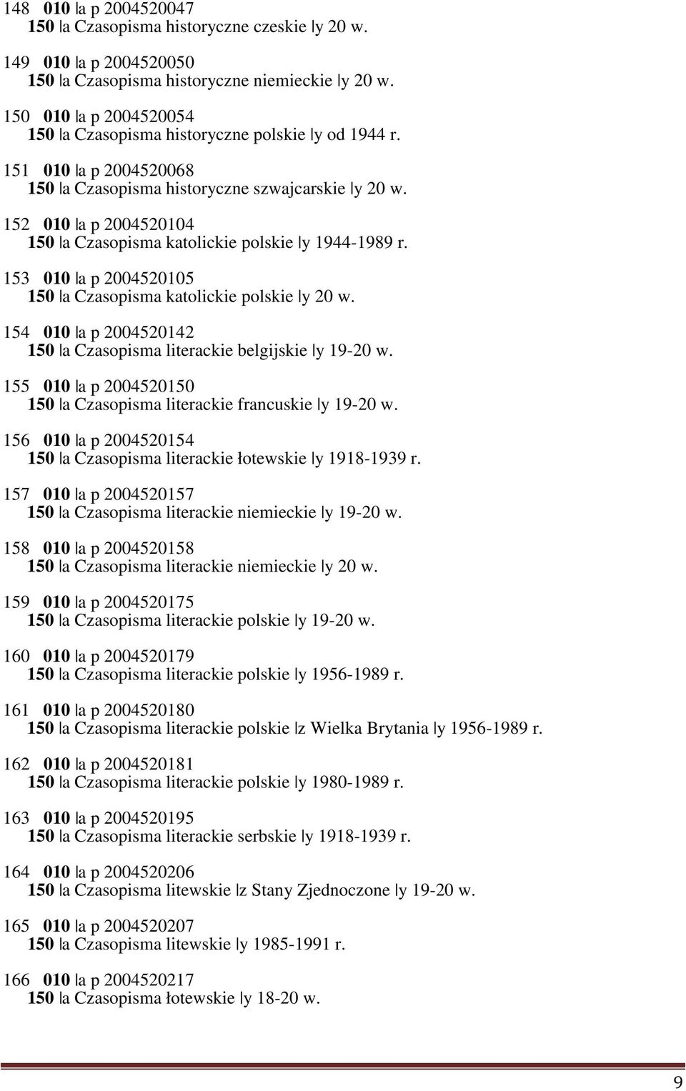 152 010 a p 2004520104 150 a Czasopisma katolickie polskie y 1944-1989 r. 153 010 a p 2004520105 150 a Czasopisma katolickie polskie y 20 w.