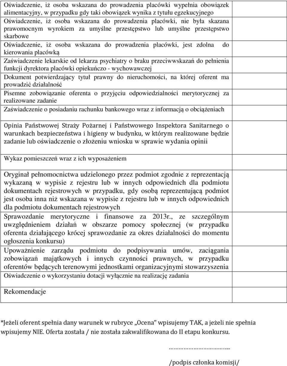 Zaświadczenie lekarskie od lekarza psychiatry o braku przeciwwskazań do pełnienia funkcji dyrektora placówki opiekuńczo - wychowawczej Dokument potwierdzający tytuł prawny do nieruchomości, na której
