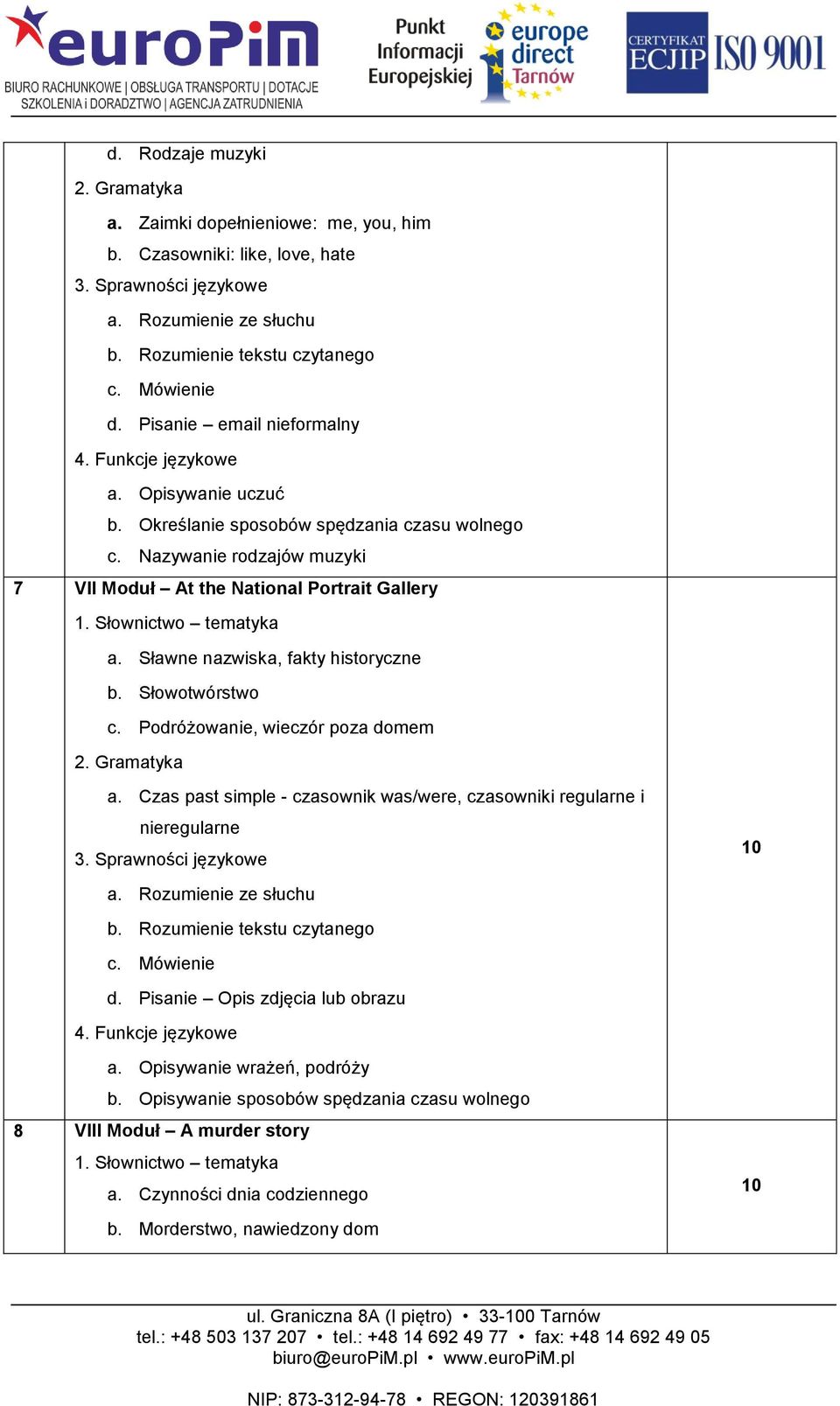 Słowotwórstwo c. Podróżowanie, wieczór poza domem a. Czas past simple - czasownik was/were, czasowniki regularne i nieregularne d. Pisanie Opis zdjęcia lub obrazu a.