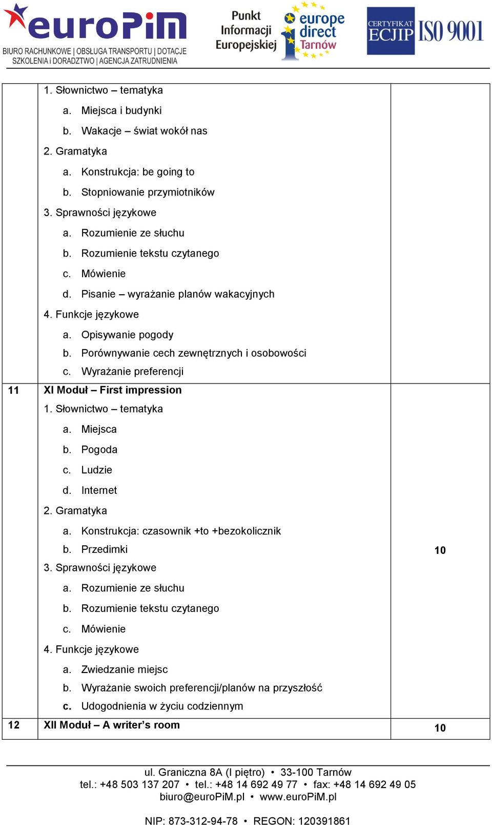 Wyrażanie preferencji 11 XI Moduł First impression a. Miejsca b. Pogoda c. Ludzie d. Internet a.