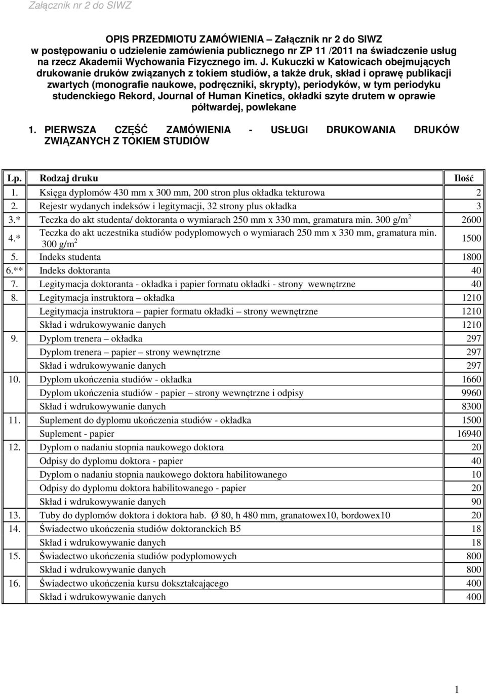 Kukuczki w Katowicach obejmujących drukowanie druków związanych z tokiem studiów, a także druk, skład i oprawę publikacji zwartych (monografie naukowe, podręczniki, skrypty), periodyków, w tym