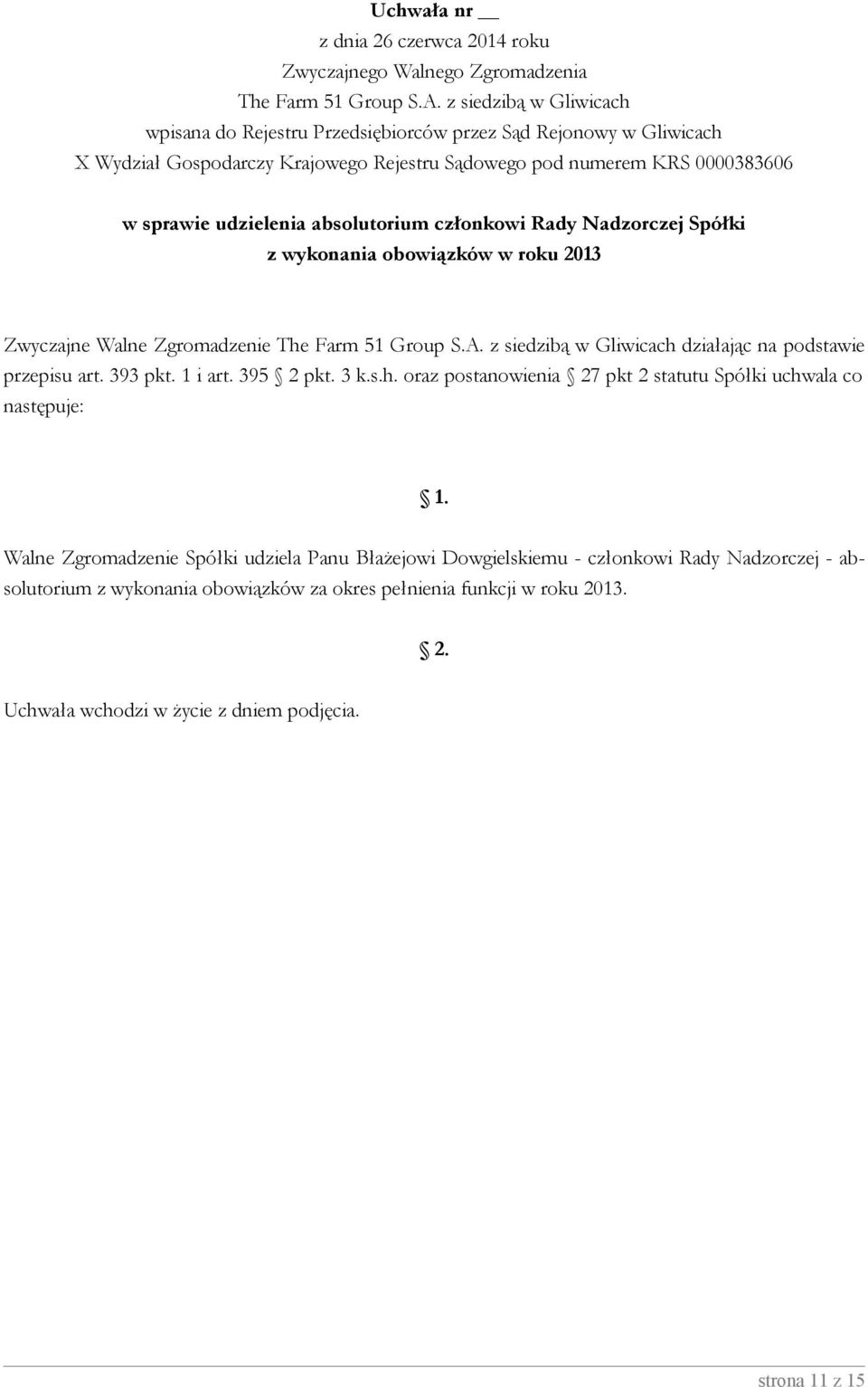 Dowgielskiemu - członkowi Rady Nadzorczej - absolutorium z