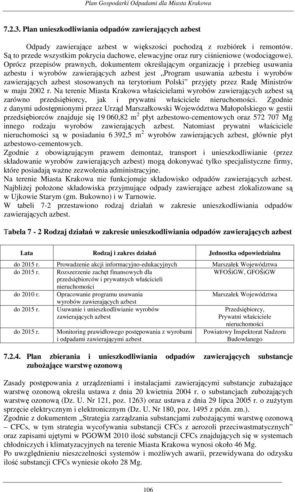 Oprócz przepisów prawnych, dokumentem określającym organizację i przebieg usuwania azbestu i wyrobów zawierających azbest jest Program usuwania azbestu i wyrobów zawierających azbest stosowanych na