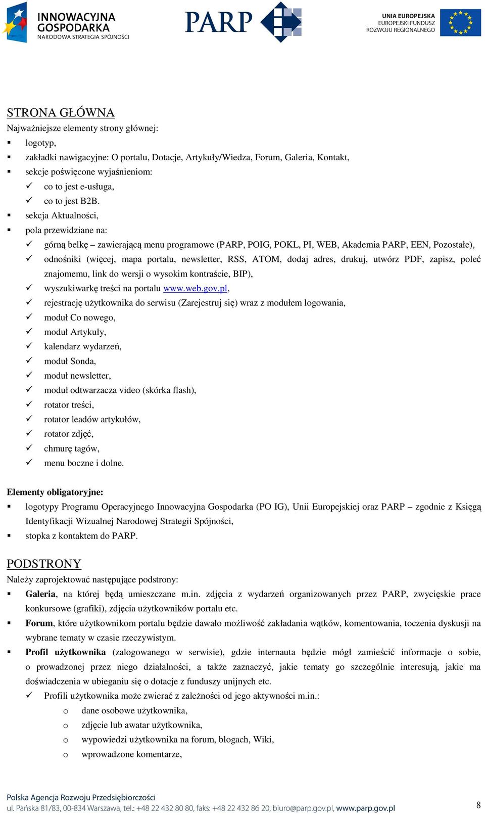 adres, drukuj, utwórz PDF, zapisz, pleć znajmemu, link d wersji wyskim kntraście, BIP), wyszukiwarkę treści na prtalu www.web.gv.