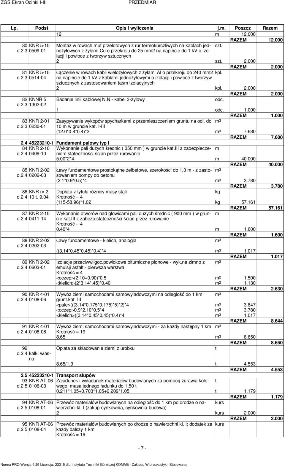 2.000 Łączenie w rowach kabli wielożyłowych z żyłai Al o przekroju do 240 2 kpl. na napięcie do 1 kv z kablai jednożyłowyi o izolacji i powłoce z worzyw szucznych z zasosowanie aś izolacyjnych 2 kpl.