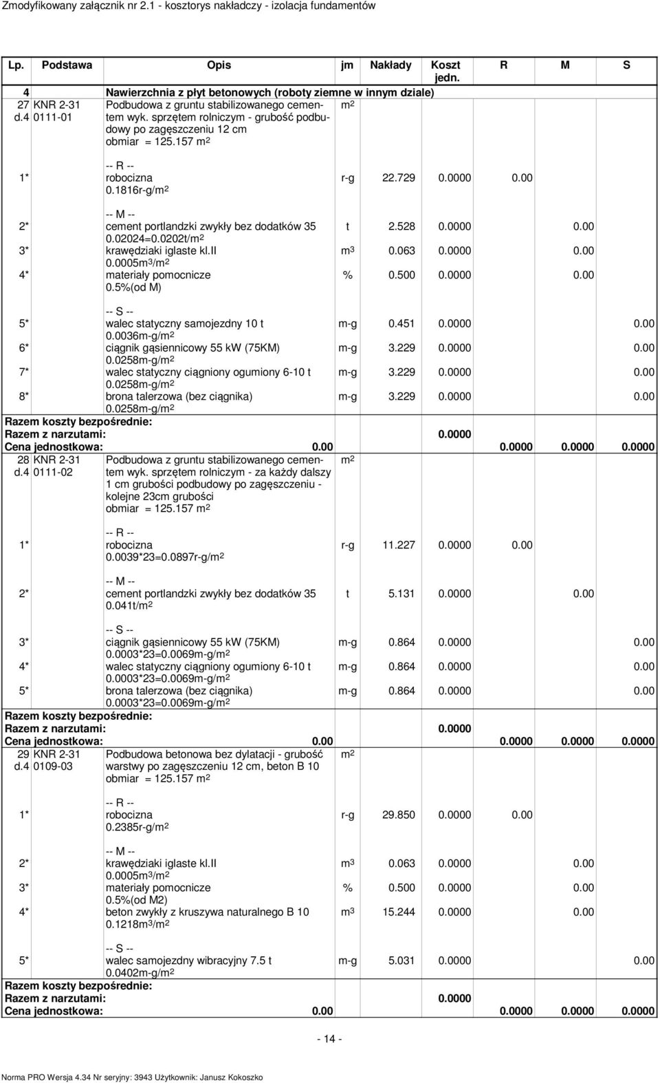 02024=0.0202t/ 3* krawędziaki iglaste kl.ii 0.0005 / 4* ateriały poocnicze 0.5%(od M) % 0.500 0.0000 0.00 -g 0.451 0.0000 0.00 -g 3.229 0.0000 0.00 -g 3.229 0.0000 0.00 -g 3.229 0.0000 0.00 5* walec statyczny saojezdny 10 t 0.