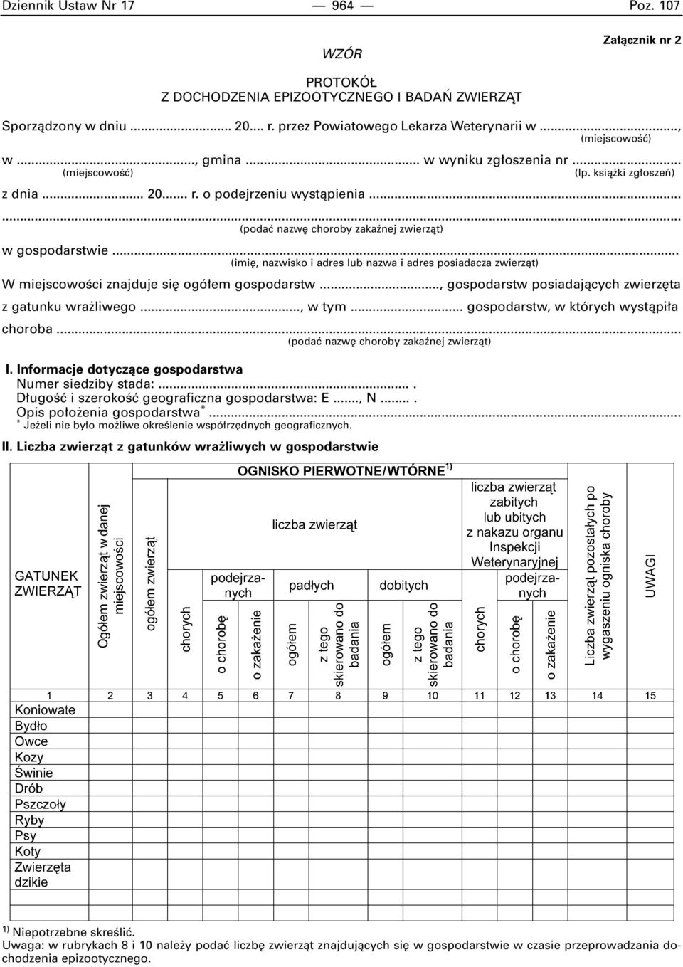 .. (imi, nazwisko i adres lub nazwa i adres posiadacza zwierzàt) W miejscowoêci znajduje si ogó em gospodarstw..., gospodarstw posiadajàcych zwierz ta z gatunku wra liwego..., w tym.