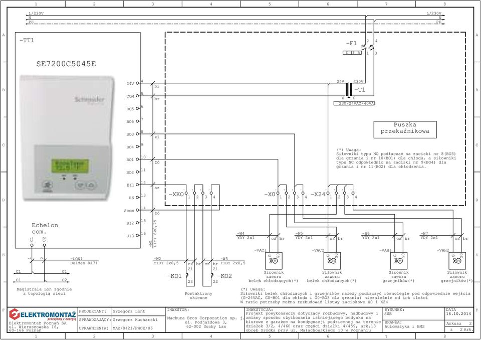 agistrala Lon zgodnie z topologią sieci -LON elden 847 I RS Scom I UI3 3 4 5 6 -W LIYY 8x0,75 sz żó -W YTY x0,5 -XKO.
