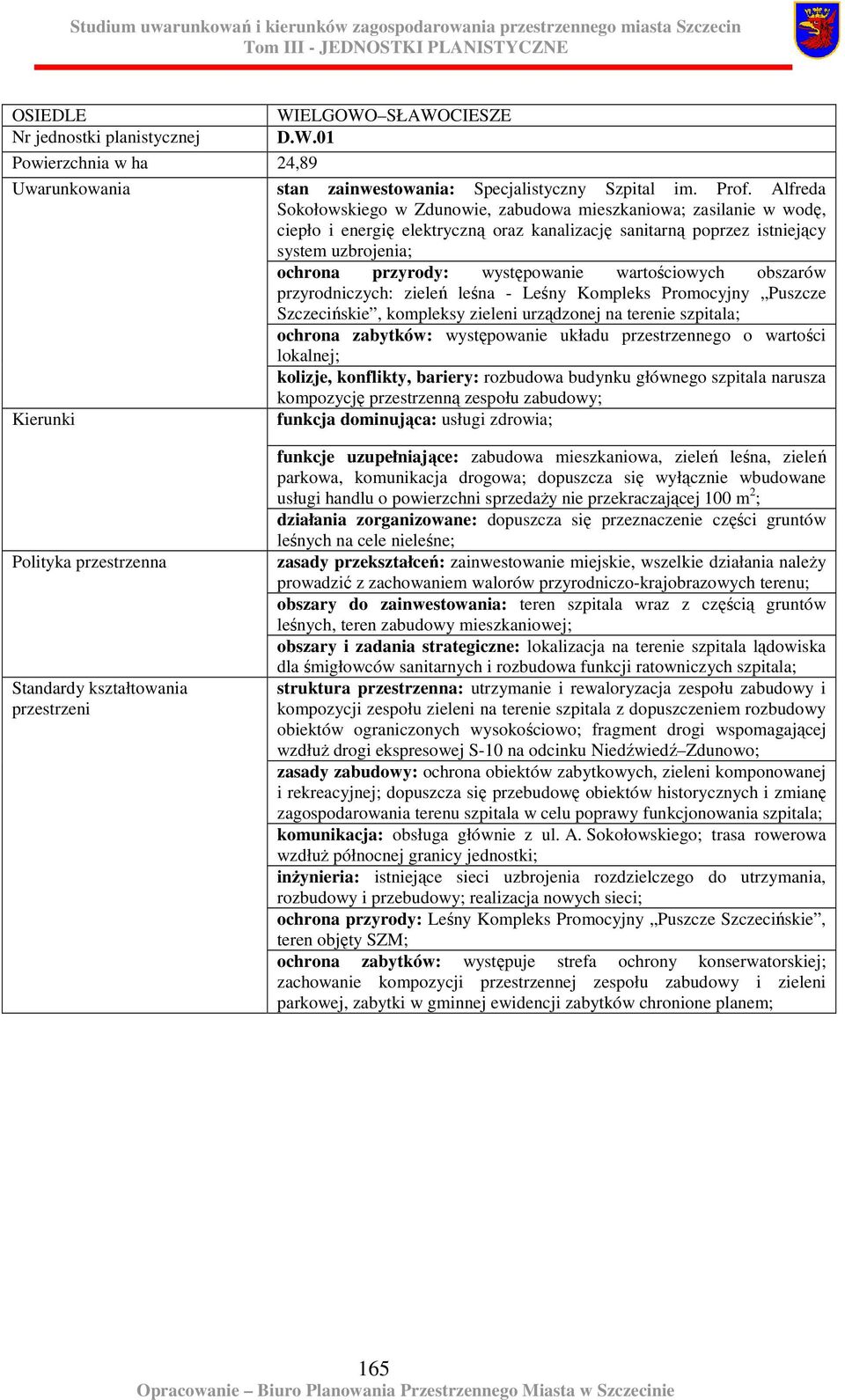 wartościowych obszarów przyrodniczych: zieleń leśna - Leśny Kompleks Promocyjny Puszcze Szczecińskie, kompleksy zieleni urządzonej na terenie szpitala; ochrona zabytków: występowanie układu