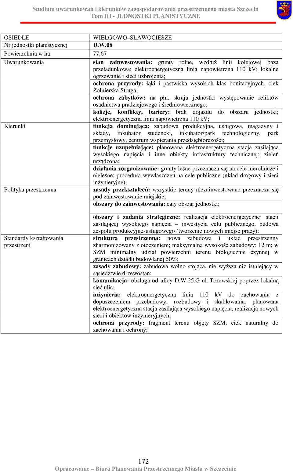 przyrody: łąki i pastwiska wysokich klas bonitacyjnych, ciek śołnierska Struga; ochrona zabytków: na płn.