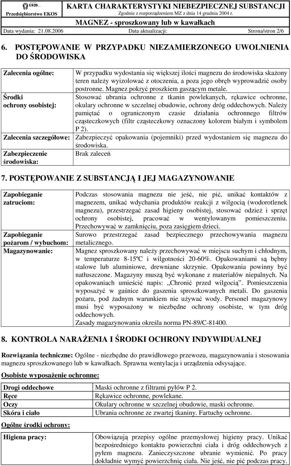 wyizolować z otoczenia, a poza jego obręb wyprowadzić osoby postronne. Magnez pokryć proszkiem gaszącym metale.