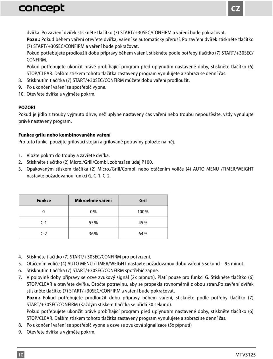 Pokud je jídlo z trouby vyjmuto dříve, než uplyne nastavený čas vaření nebo troubu nepoužíváte, vždy vynulujte právě nastavený program.