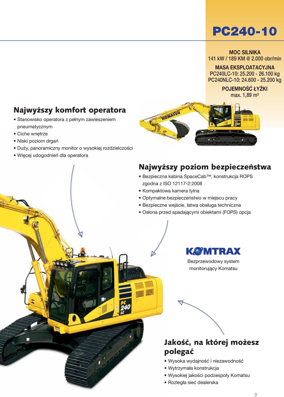 dla operatora Najwyższy poziom bezpieczeństwa Bezpieczna kabina SpaceCab, konstrukcja ROPS zgodna z ISO 12117-2:2008 Kompaktowa kamera tylna Optymalne bezpieczeństwo w miejscu pracy Bezpieczne