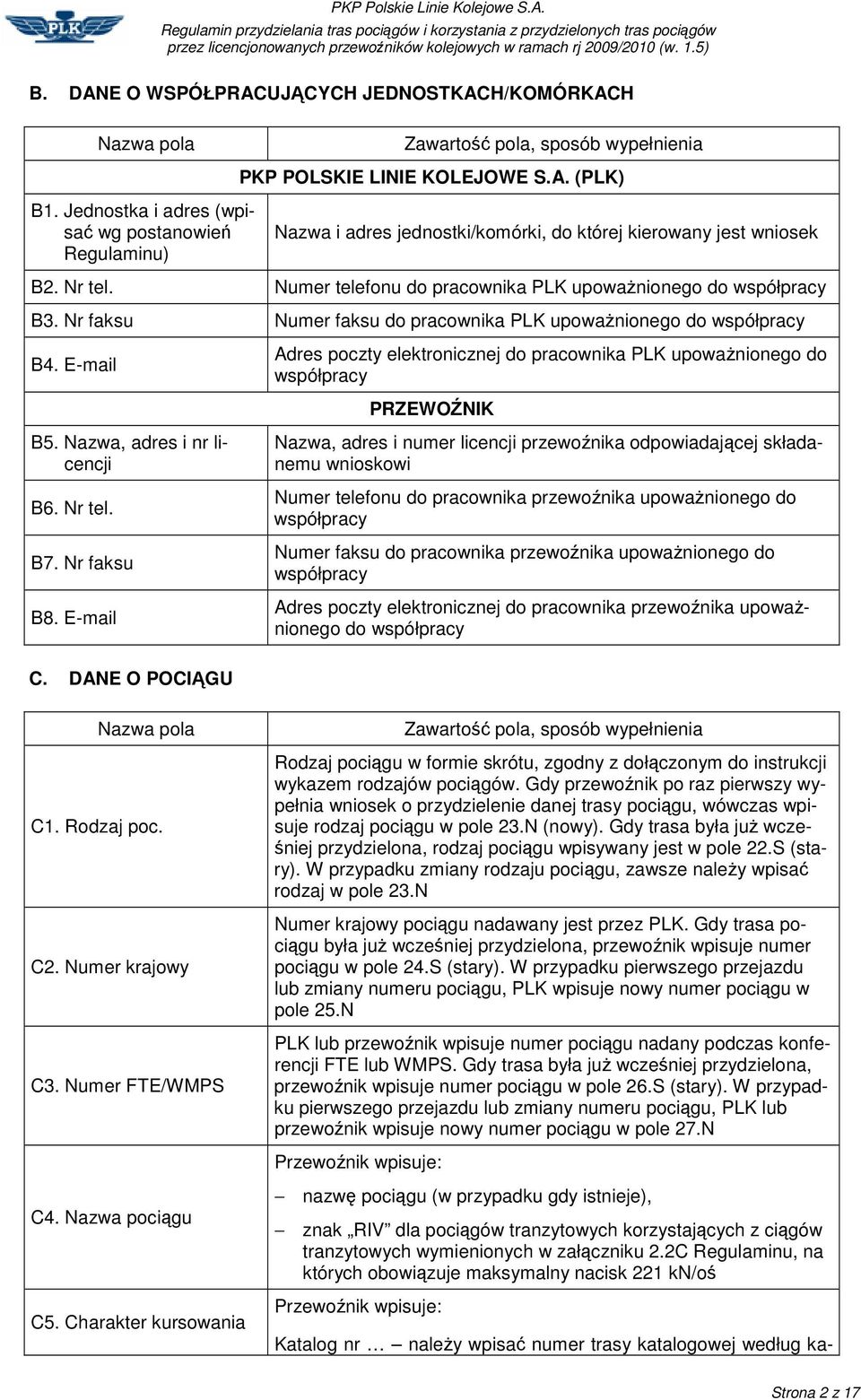 Nr faksu Numer faksu do pracownika PLK upowanionego do współpracy B4. E-mail Adres poczty elektronicznej do pracownika PLK upowanionego do współpracy PRZEWONIK B5. Nazwa, adres i nr licencji B6.