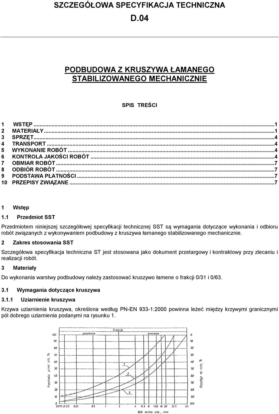 1 Przedmiot SST Przedmiotem niniejszej szczegółowej specyfikacji technicznej SST są wymagania dotyczące wykonania i odbioru robót związanych z wykonywaniem podbudowy z kruszywa łamanego