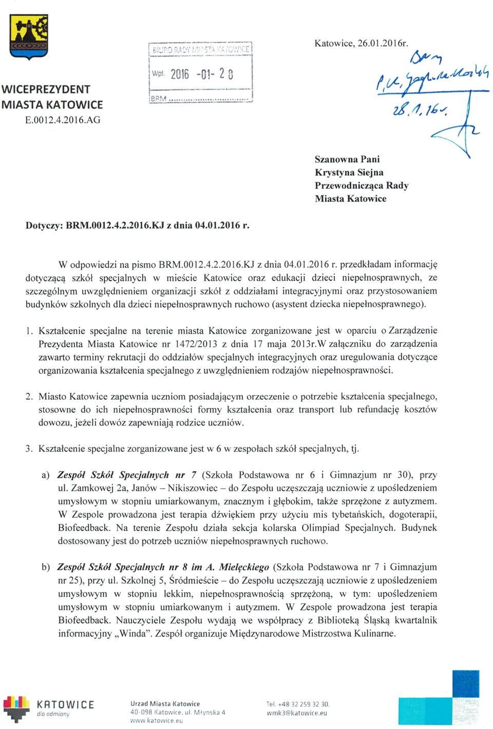 W odpowiedzi na pismo BRM.0012.4.2.2016.KJ z dnia 04.