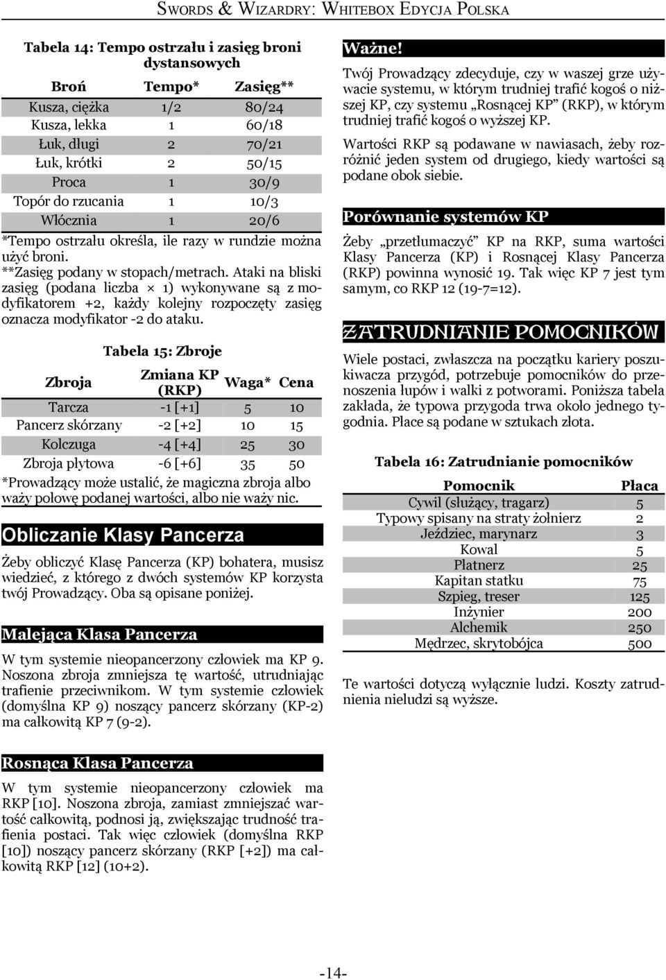 określa, ile razy w rundzie można użyć broni. **Zasięg podany w stopach/metrach.