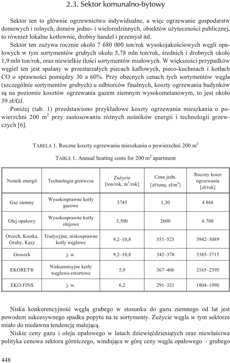 Sektor ten zu ywa rocznie oko³o 7 680 000 ton/rok wysokojakoœciowych wêgli opa- ³owych w tym sortymentów grubych oko³o 5,78 mln ton/rok, œrednich i drobnych oko³o 1,9 mln ton/rok, oraz niewielkie
