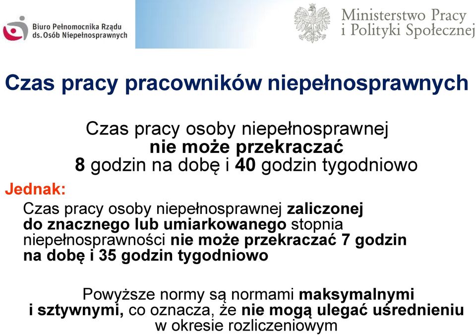 umiarkowanego stopnia niepełnosprawności nie może przekraczać 7 godzin na dobę i 35 godzin tygodniowo