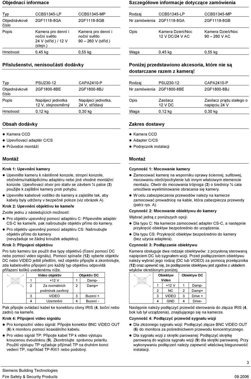 ) Hmotnost 0,45 kg 0,55 kg Waga 0,45 kg 0,55 kg Příslušenství, nenísoučástí dodávky Poniżej przedstawiono akcesoria, które nie są dostarczane razem z kamerą!