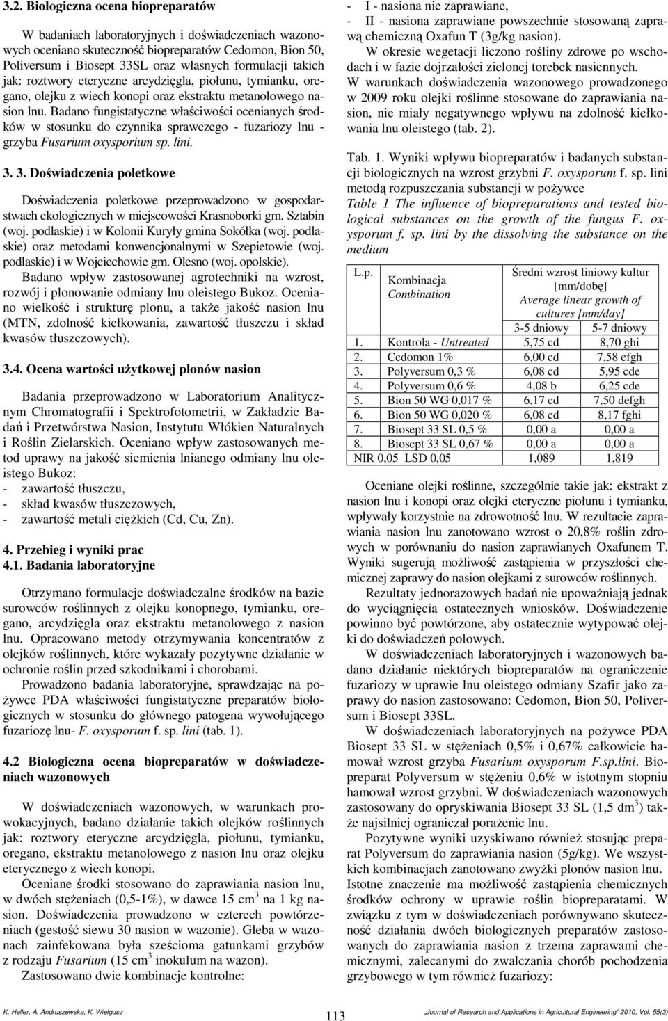 Badano fungistatyczne właściwości ocenianych środków w stosunku do czynnika sprawczego - fuzariozy lnu - grzyba Fusarium oxysporium sp. lini. 3.