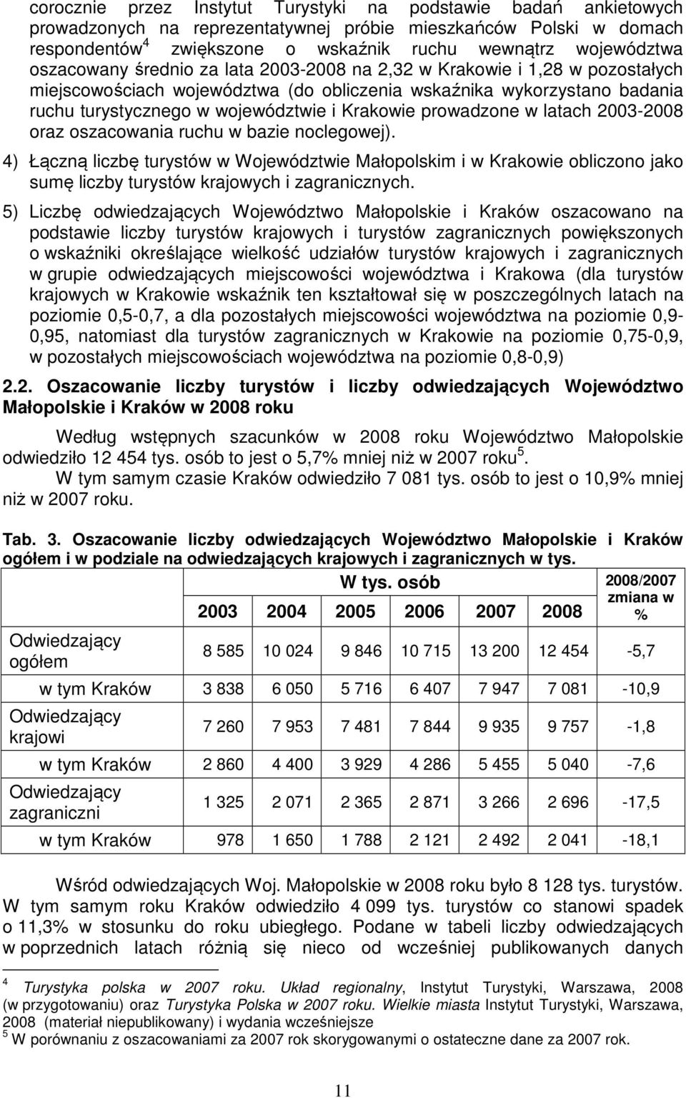 prowadzone w latach 2003-2008 oraz oszacowania ruchu w bazie noclegowej).