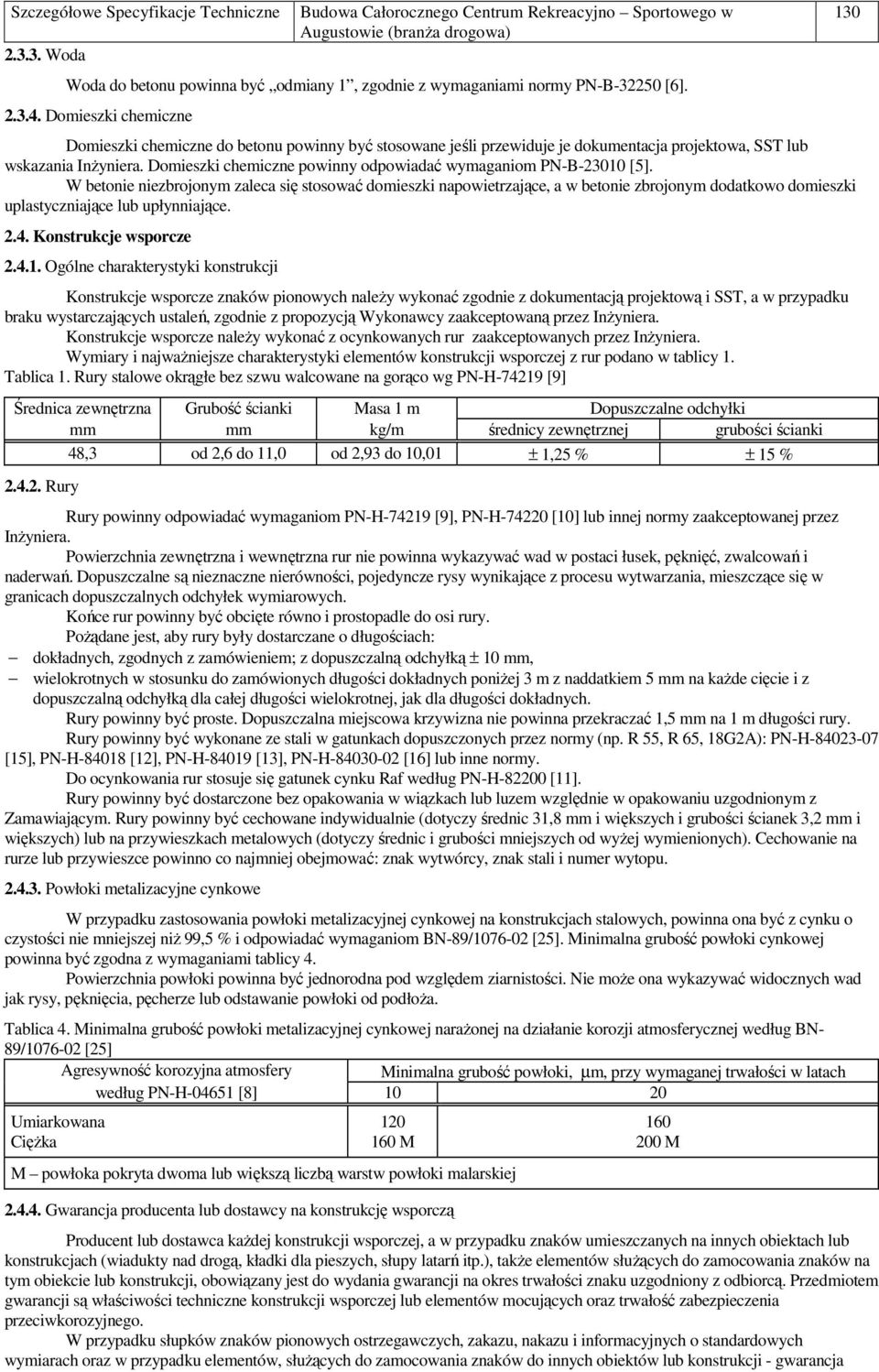 Domieszki chemiczne powinny odpowiadać wymaganiom PN-B-23010 [5].