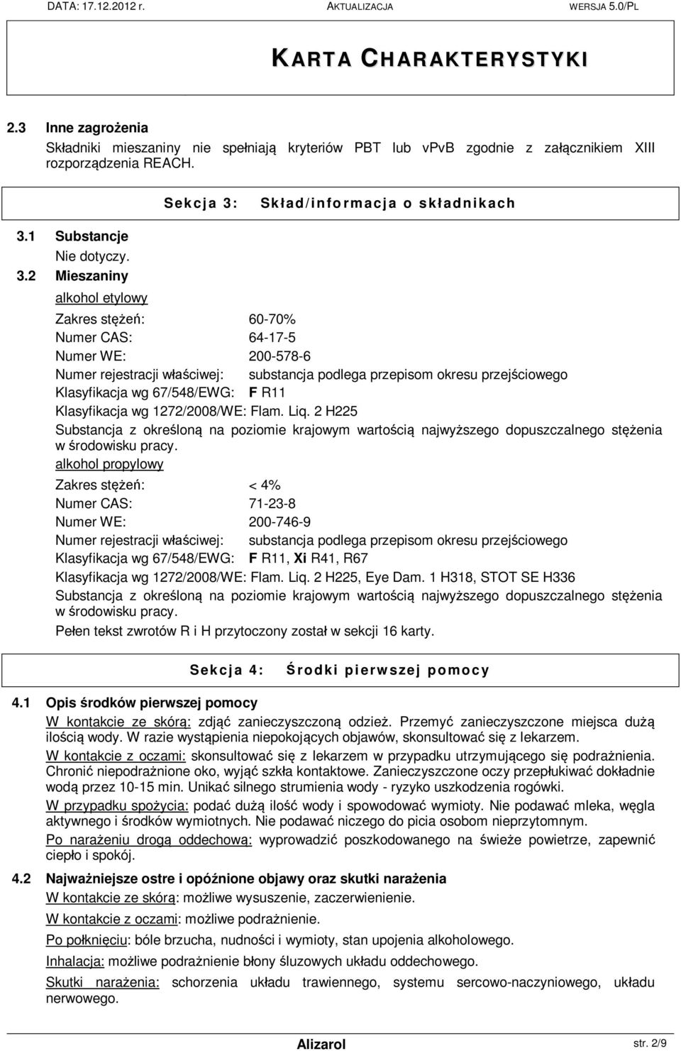 1 Substancje Nie dotyczy. 3.