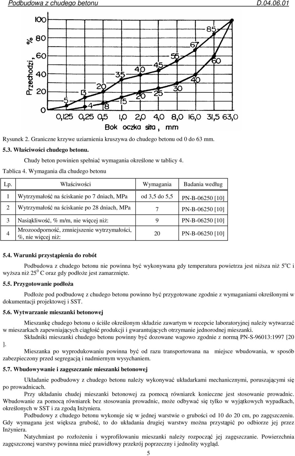 Właściwości Wymagania Badania według 1 Wytrzymałość na ściskanie po 7 dniach, MPa od 3,5 do 5,5 PN-B-06250 [10] 2 Wytrzymałość na ściskanie po 28 dniach, MPa 7 PN-B-06250 [10] 3 Nasiąkliwość, % m/m,