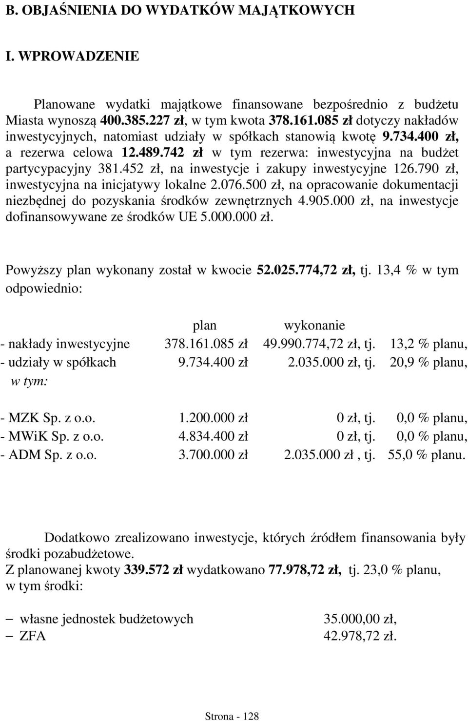 452 zł, na inwestycje i zakupy inwestycyjne 126.790 zł, inwestycyjna na inicjatywy lokalne 2.076.500 zł, na opracowanie dokumentacji niezbędnej do pozyskania środków zewnętrznych 4.905.