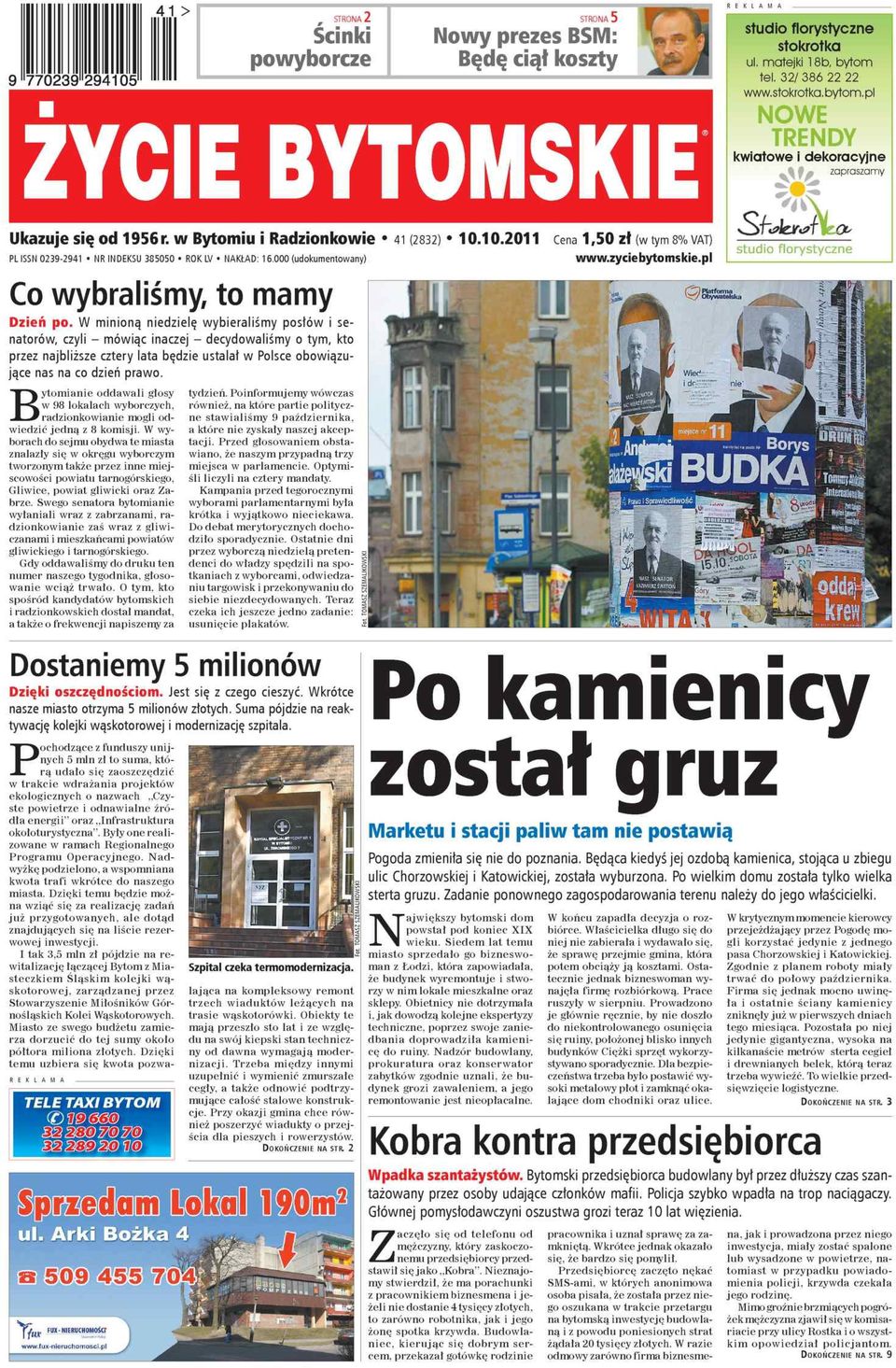 10.2011 Cena 1,5 0 zł kwiatowe i dekoracyjne zapraszamy < S > h ^ k r^ ł (w tym 8% VAT) www.zyciebytomskie.