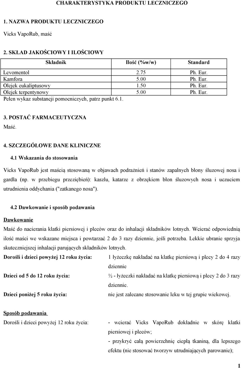 1 Wskazania do stosowania Vicks VapoRub jest maścią stosowaną w objawach podrażnień i stanów zapalnych błony śluzowej nosa i gardła (np.