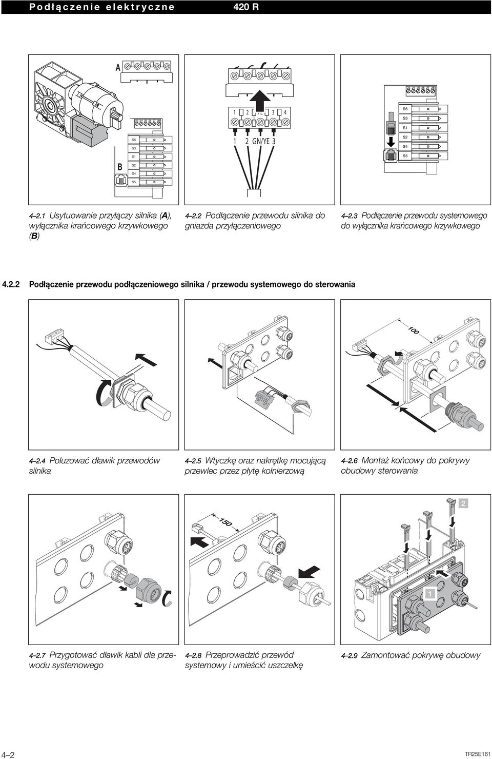 3 Podłączenie przewodu systemowego do wyłącznika krańcowego krzywkowego 4.2.2 Podłączenie przewodu podłączeniowego silnika / przewodu systemowego do sterowania 4 2.