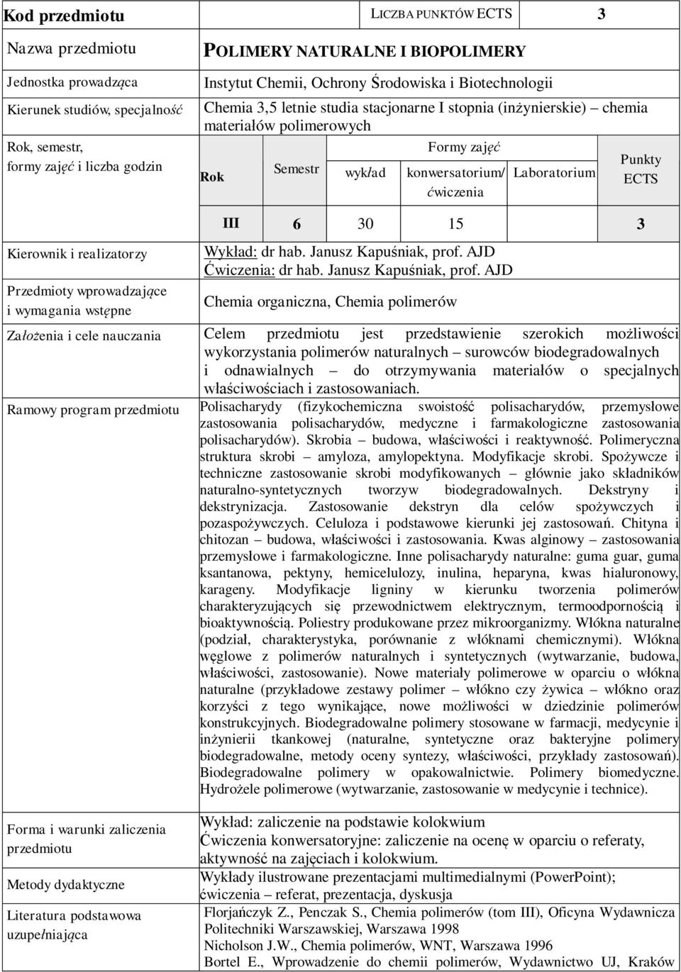 Wyk ad: dr hab. Janusz Kapu niak, prof.