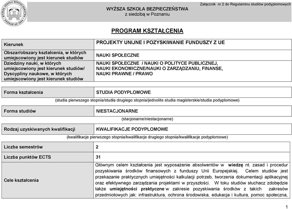 PRAWNE / PRAWO Forma kształcenia Forma studiów STUDIA PODYPLOMOWE (studia pierwszego stopnia/studia drugiego stopnia/jednolite studia magisterskie/studia podyplomowe) NIESTACJONARNE