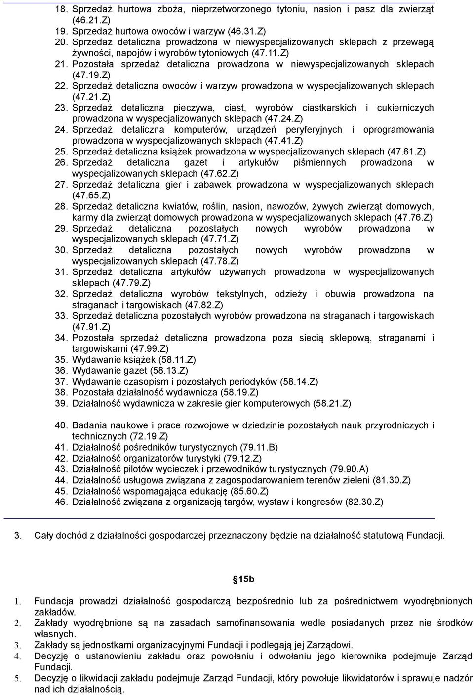 Pozostała sprzedaż detaliczna prowadzona w niewyspecjalizowanych sklepach (47.19.Z) 22. Sprzedaż detaliczna owoców i warzyw prowadzona w wyspecjalizowanych sklepach (47.21.Z) 23.