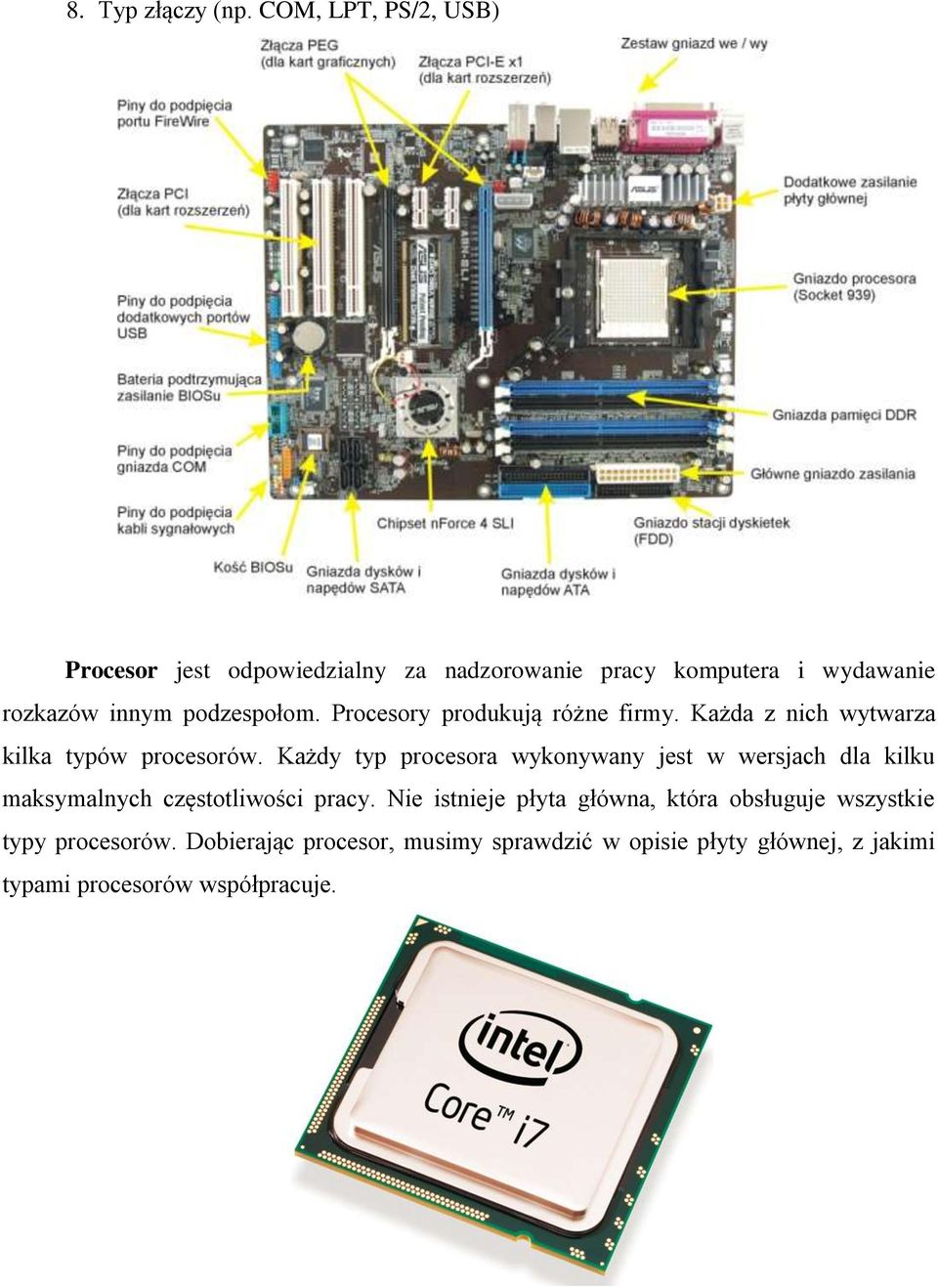 Procesory produkują różne firmy. Każda z nich wytwarza kilka typów procesorów.