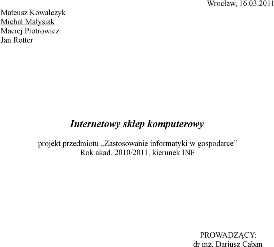 2011 Internetowy sklep komputerowy projekt przedmiotu