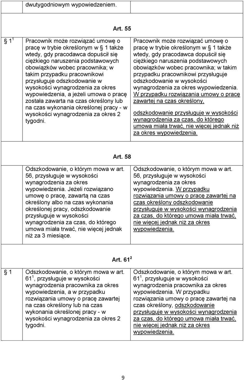 pracownikowi przysługuje odszkodowanie w wysokości wynagrodzenia za okres wypowiedzenia, a jeżeli umowa o pracę została zawarta na czas określony lub na czas wykonania określonej pracy - w wysokości