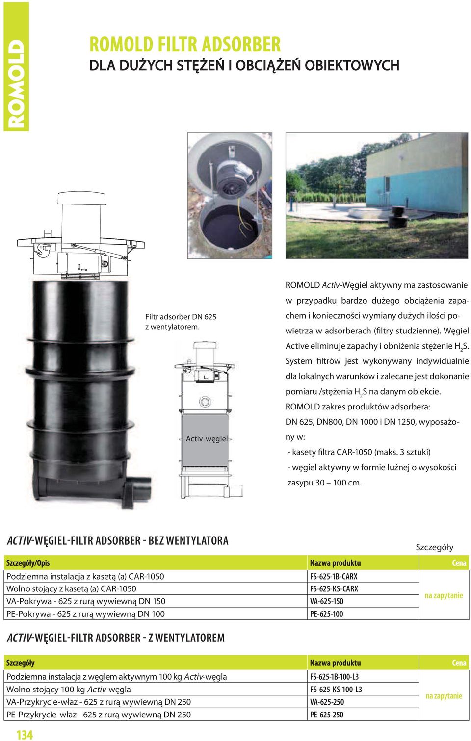 Węgiel Active eliminuje zapachy i obniżenia stężenie H 2 S. System filtrów jest wykonywany indywidualnie dla lokalnych warunków i zalecane jest dokonanie pomiaru /stężenia H 2 S na danym obiekcie.