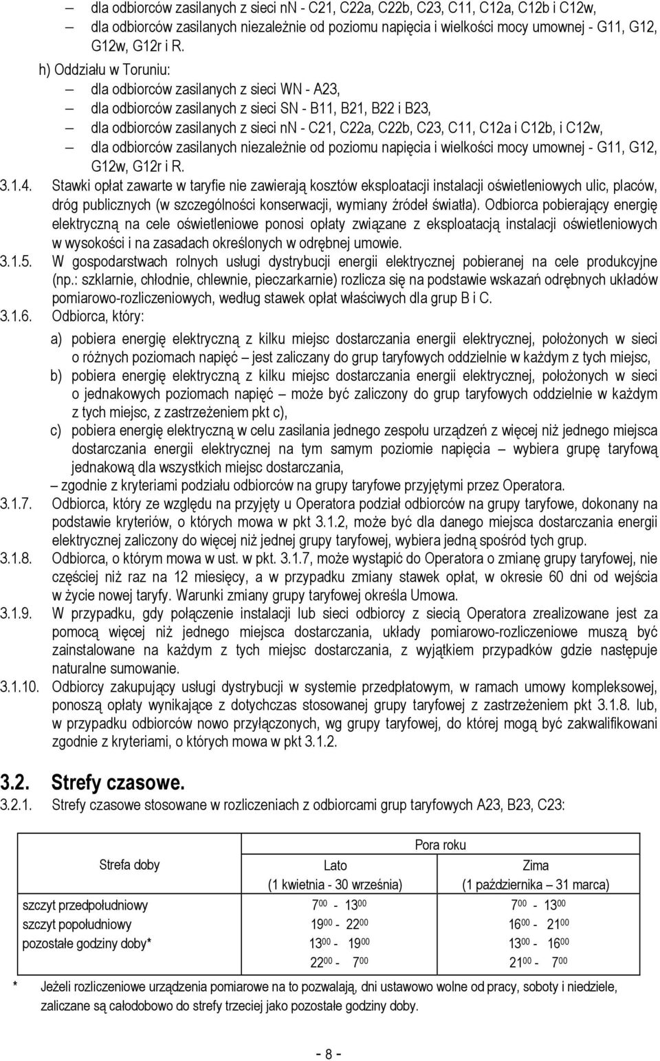 C12b, i C12w, dla odbiorców zasilanych niezależnie od poziomu napięcia i wielkości mocy umownej - G11, G12, G12w, G12r i R. 3.1.4.
