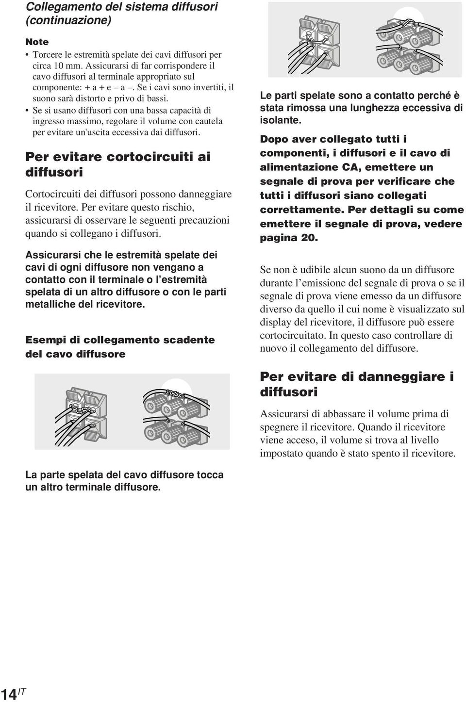 Se si usano diffusori con una bassa capacità di ingresso massimo, regolare il volume con cautela per evitare un'uscita eccessiva dai diffusori.