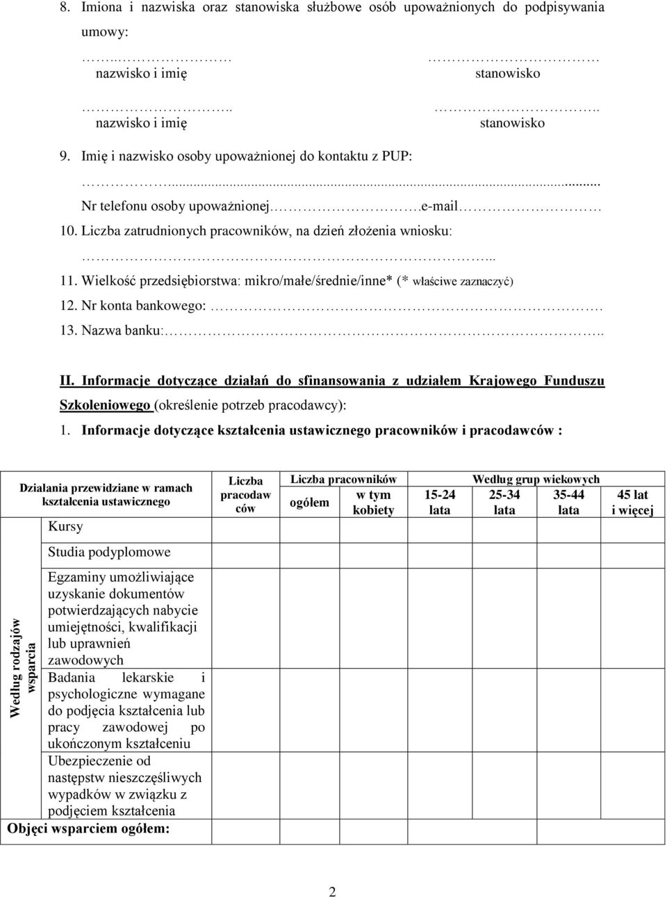 .. 1 Wielkość przedsiębiorstwa: mikro/małe/średnie/inne* (* właściwe zaznaczyć) 1 Nr konta bankowego:. 1 Nazwa banku:.. II.