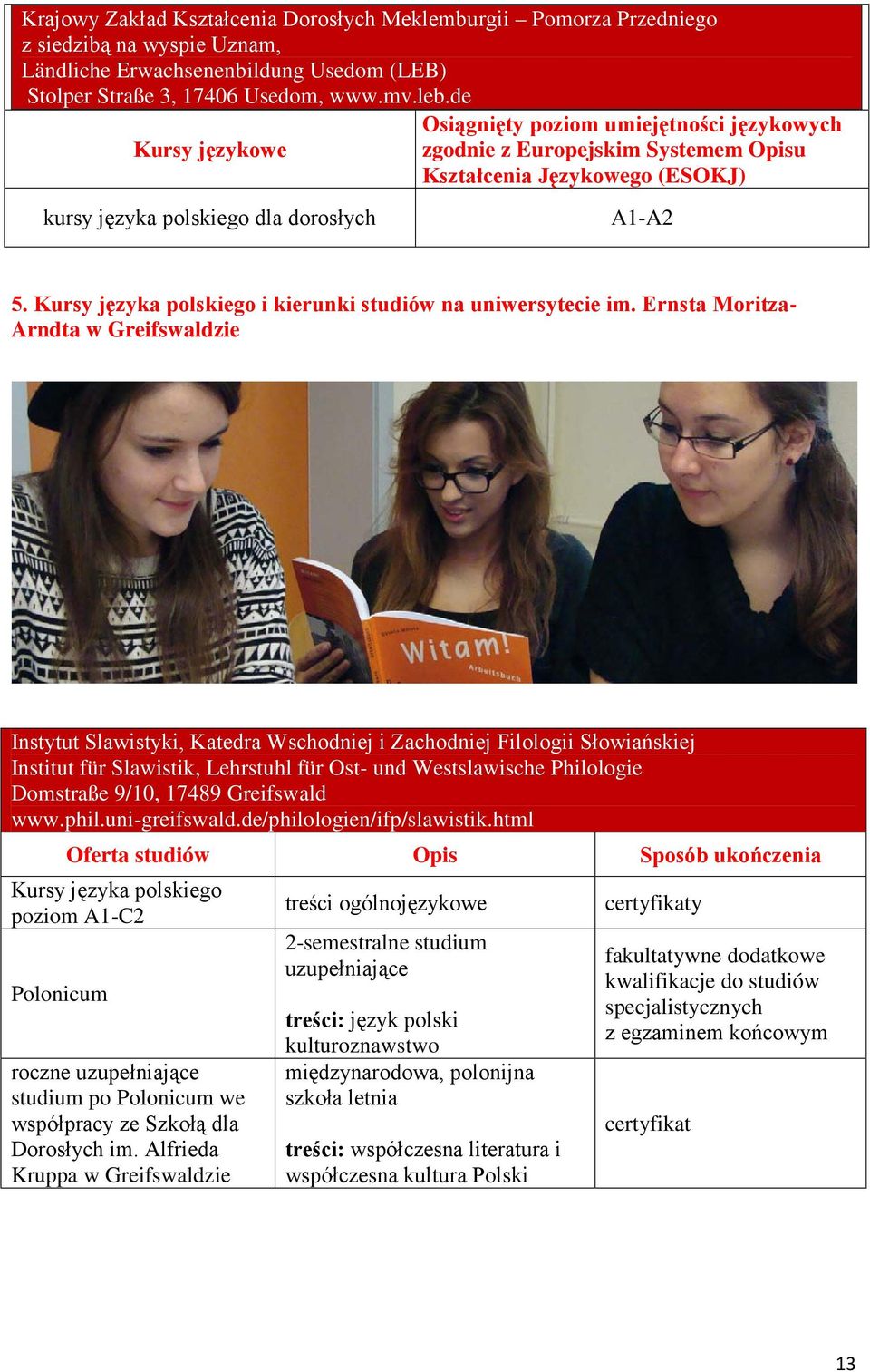 Kursy języka polskiego i kierunki studiów na uniwersytecie im.