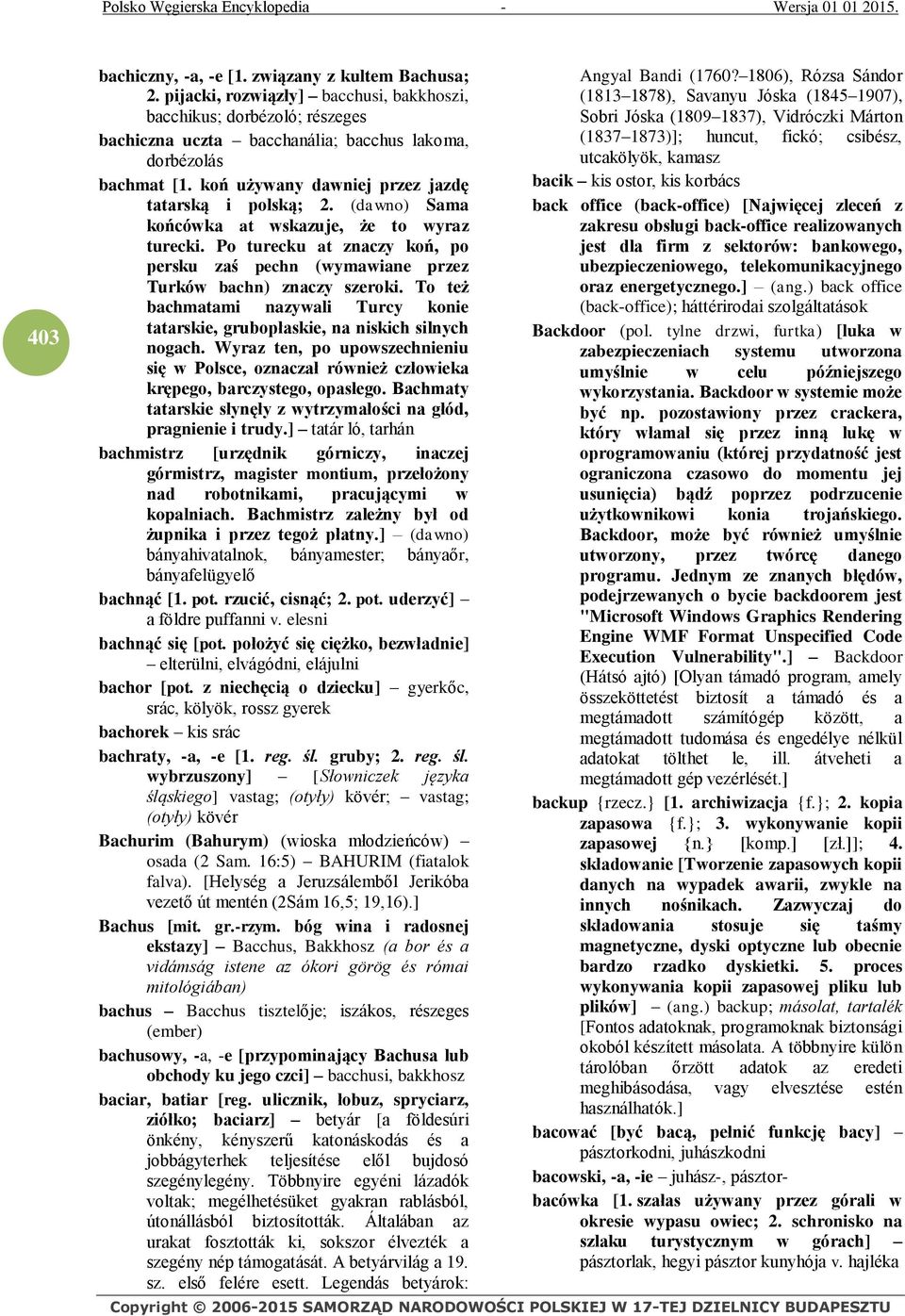 Po turecku at znaczy koń, po persku zaś pechn (wymawiane przez Turków bachn) znaczy szeroki. To też bachmatami nazywali Turcy konie tatarskie, grubopłaskie, na niskich silnych nogach.